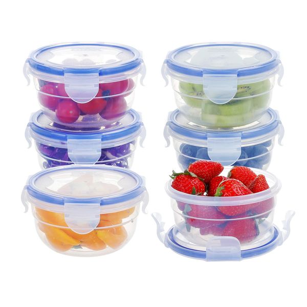 EASYLOCK 6Pack 300ML Round Food Storage Containers with Lids Airtight Freezer Storage Boxes Soup Containers Salad Bowl with Lid Sauce Pots Snack pots