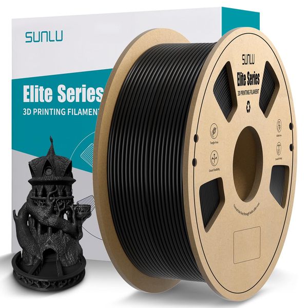 SUNLU Elite PLA 3D Printer Filament - PLA Filament 1.75mm, Fit Most FDM 3D Printers, Neatly Wound PLA 3D Printing Filament 1.75mm, Dimensional Accuracy +/- 0.02 mm, 1kg Spool (2.2lbs), PLA Black