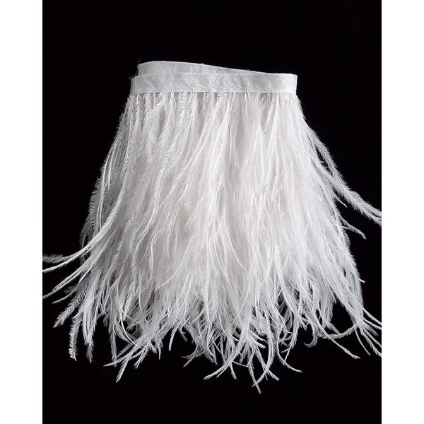 HAPPY FEATHER 2 Yards 5-6inch White Ostrich Feathers Trim Fringe for DIY Dress Sewing Crafts Costumes Decoration