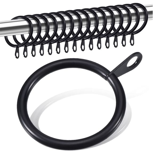 WANXIANG 20 pcs Metal Curtain Rings with Eyelet, 1-1/4 inch Inner Diameter,Fits Up to 1 Inch Rod, Black