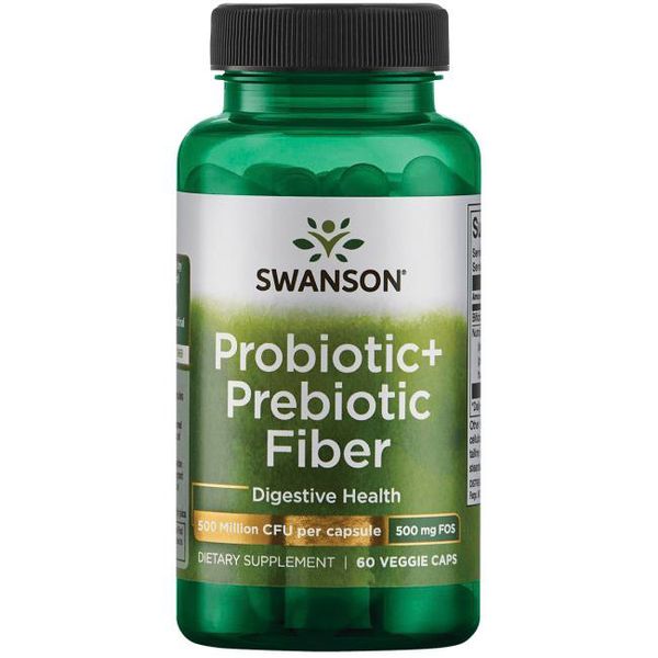 Swanson Probiotic + Prebiotic Fiber 500 Million CFU Vegetarian Caps, 60 Tablets, 2 Pack