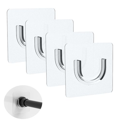 UAREP Adhesive Shower Rod Holders, No Drilling|Heat Resistant| Waterproof| Max Load 30 lbs, Tension Curtain Rod Holders for Wall,4 Pieces Transparent (Rod Not Included)