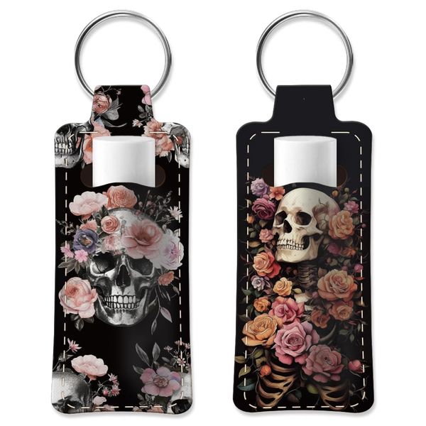 OLYCRAFT 2pcs Lipstick Holder Keychain Skull Flower Lip Balm Holders Rubber Lipstick Keychains Portable Lipstick Holder Bags Lipstick Sleeve Travel Key Ring Holder for Lipstick Chapstick