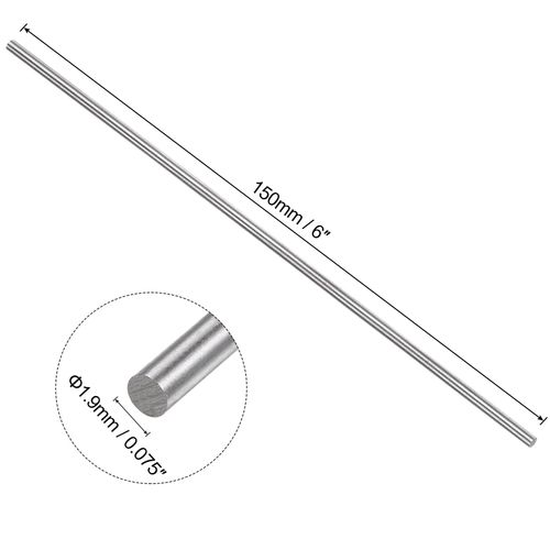 uxcell Set of 5 Round Steel Metal Rods, 1.9mm x 150mm High Speed Steel (HSS) Lathe Bar Stock Tools, Shaft Gear Drill Lathe Boring Machine Miniature for DIY Craft
