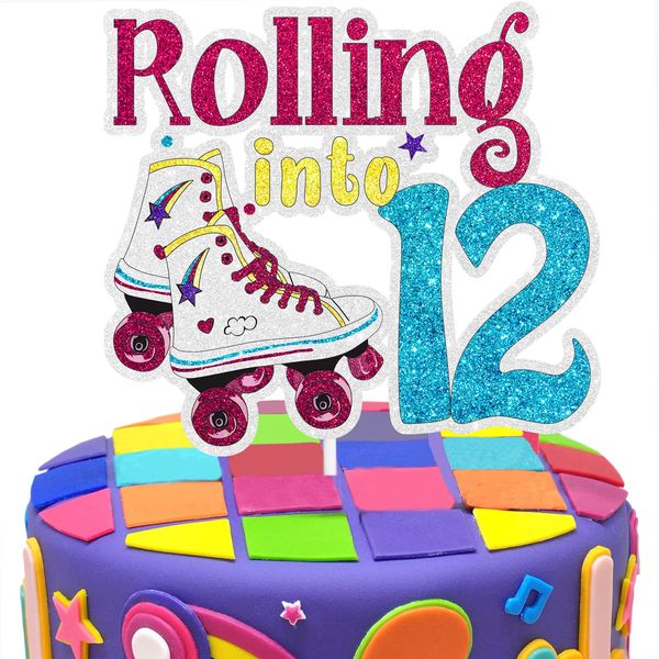 Roller skating 12th Birthday Cake Topper - Roller Theme Boy girl Happy Birthday Party Decorations Supplies