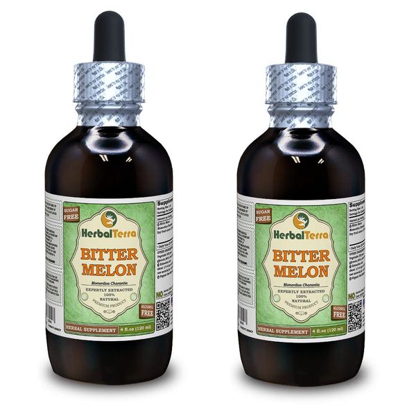 Bitter Melon (Momordica Charantia) Glycerite, Organic Dried Fruit Alcohol-FREE Liquid Extract (Brand name: HerbalTerra, Proudly made in USA) 2x4 fl.oz (2x120 ml)