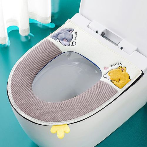 2 pcs Universal Thickened Toilet Seat Cushion Cover Warm Washable and Reusable Soft Toilet Seat Cover Pads with Zipper (Green + Grey)