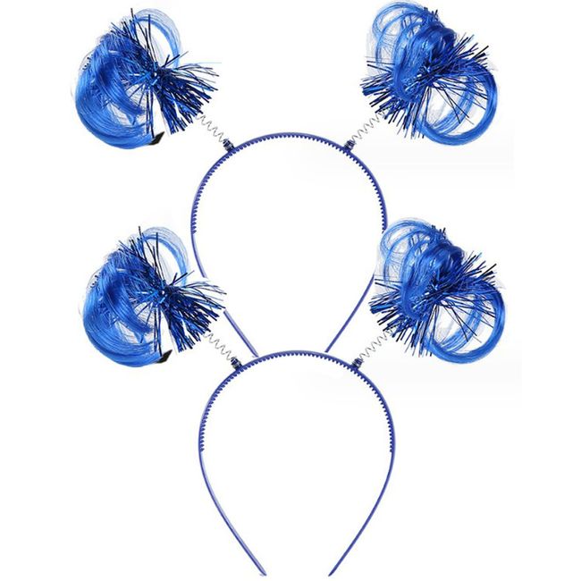 AOVNA 2Pcs Blue Ponytail Headband Tinsel Spring Headband Feathers Headband Funny Head Bopper Headband Creative Headwear for Holiday Party Birthday Masquerade