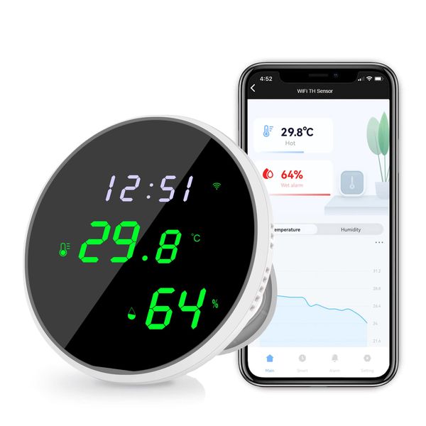 WiFi Thermometer Hygrometer Monitor: Smart Humidity Temperature Sensor with LED Backlight Display, App Notification Alert, Data Storage Export, Temperature Humidity Gauge Compatible with Alexa(Round)