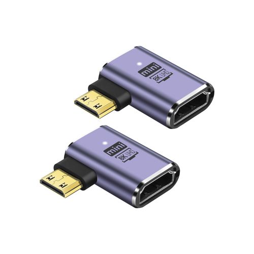 PNGKNYOCN 90 Degree 8K Mini HDMI Adapter,2-Pack 48Gbps Left Angle Mini HDMI Male to HDMI Female 2.1 Version Bidirectional Connector Support 8K@60Hz, 4K@120Hz, HDR, eARC （L