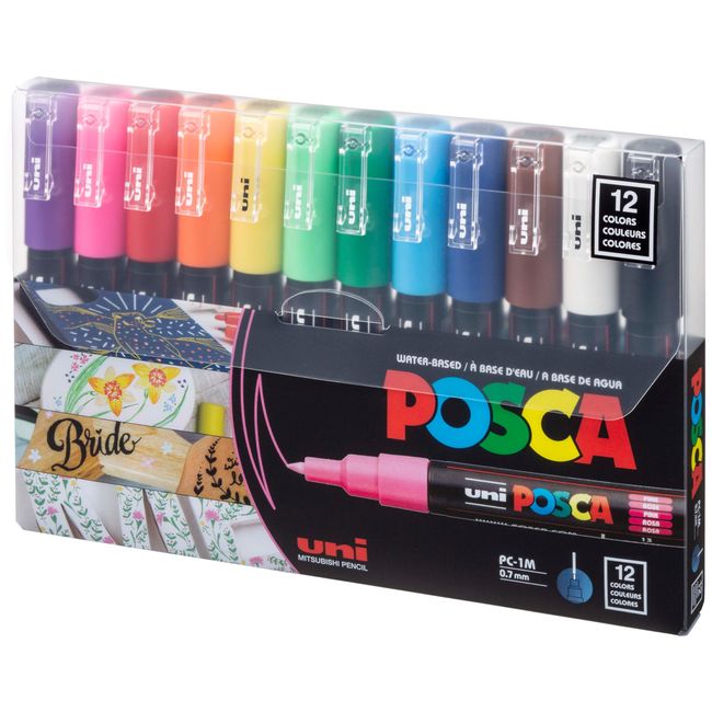 12 Posca Paint Markers, 1M Markers with Extra Fine Tips, Posca Marker Set of Acrylic Paint Pens | for Art Supplies, Fabric Paint, Markers for Art