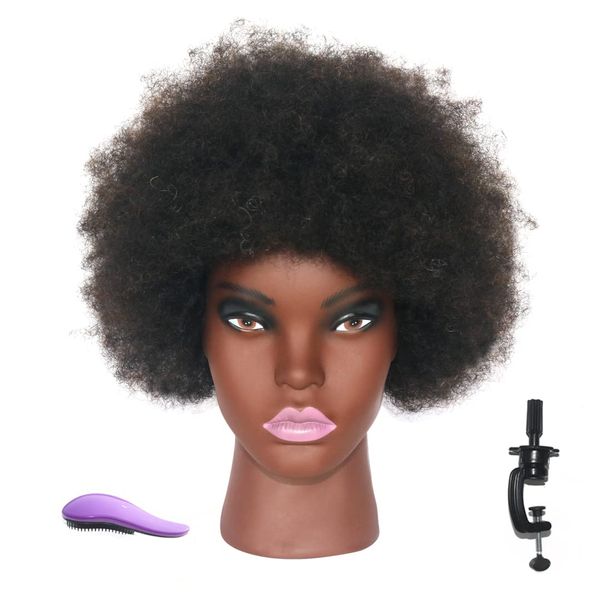 Phamb 10" Afro Mannequin Head with 100% Human Hair African American Training Head Manikin Cosmetology Doll Head For Practice Styling Braiding with Free Clamp Stand