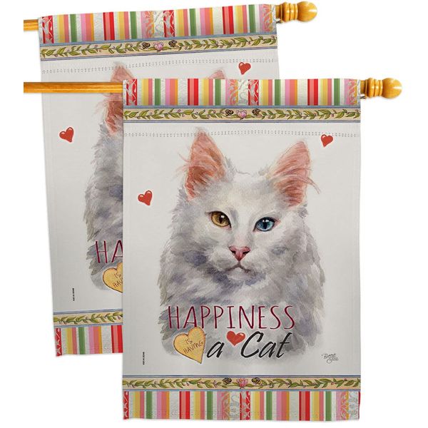 Breeze Decor Turkish Angora Happiness House Flag 2 pcs Pack Cat Kitten Meow Spoiled Paw Fur Pet Nature Farm Animal Creature Decoration Banner Small Garden Yard Gift Double-Sided, Made in USA