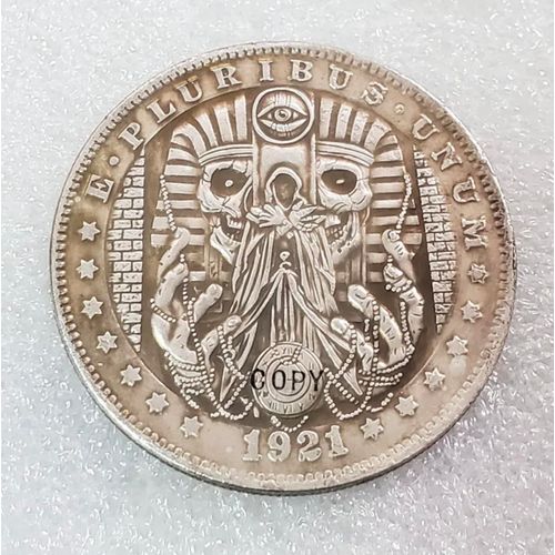 Pharaoh Death Grim Reaper Ancient Egypt Eye Horus Copy 1921 U.S Hobo Morgan Coin Silver Plated Replica Commemorative