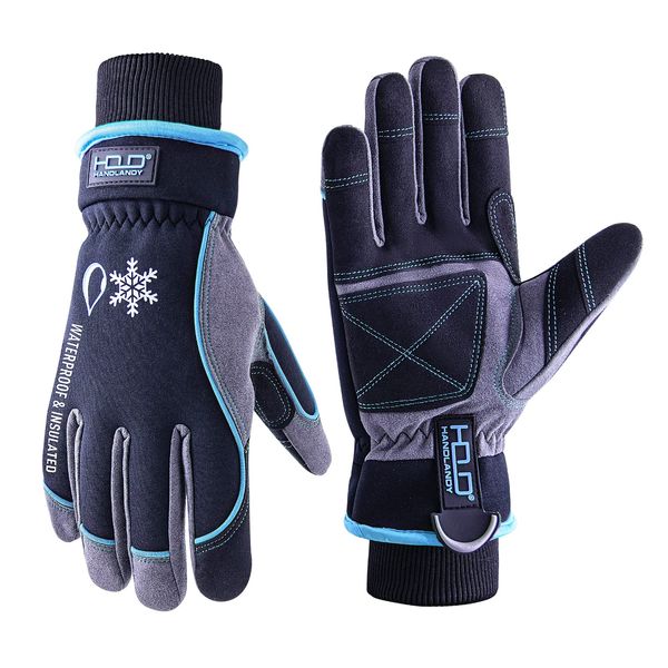 HANDLANDY Waterproof Insulated Work Gloves,Thermal Winter Gloves for Men Women Touch Screen, Warm Ski Snowboard Cold Weather Gloves (Blue, Medium)