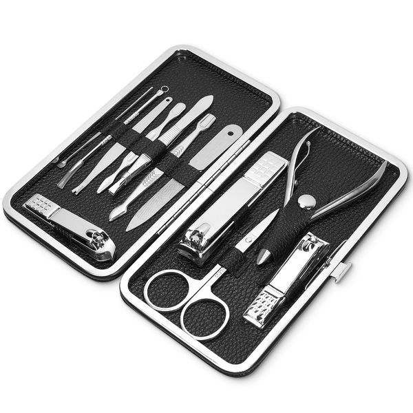 THRAU® Sheer Pro, 12 Piece Precision Nail Grooming Travel Kit, Stainless Steel Manicure and Pedicure Set, Clipper, File, Cuticle Trimmer, Travel Case