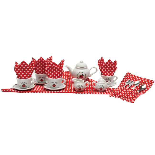 Schylling Ladybug Porcelain Tea Set Basket, 10 x 10 inches