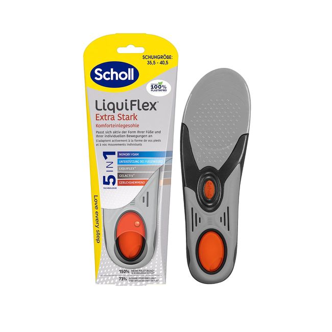 Scholl LiquiFlex Komforteinlegesohlen Extra Support - Größe S, bessere Stoßdämpfung an der Ferse, geruchshemmend, aus Memory-Schaum mit LiquiFlex Technologie, für Arbeitsschuhe, 1 Paar