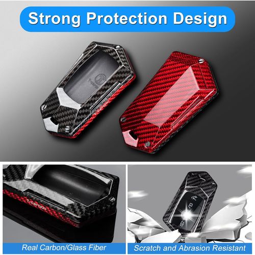 T-carbon Real Carbon Fiber Key Fob Protector Compatible with Benz,Key Fob Cover fits for Mercedes Benz E Class C Class CLA GLB CLS GLE C43 GLC Class Series Key Case Key Fob Cover,Black Red