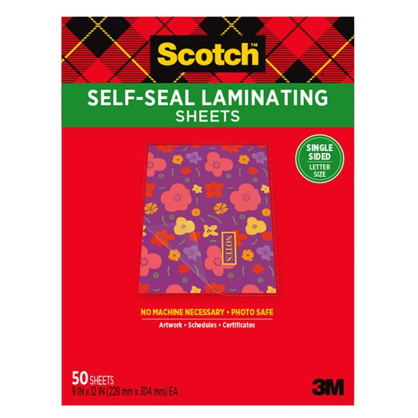 Scotch Laminating Sheets, 9 in x 12 in, Letter Size Single Sided