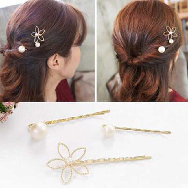 Aneneiceera Vintage Perlenhaarspange Set Barrette Boho Goldblütenhaarspange Retro Haarspange Dekorativ Tägliches Tragen Haarklemmen Haar Bobby Pins Hochzeit Haarschmuck Für Frauen Und Mädchen 3pcs