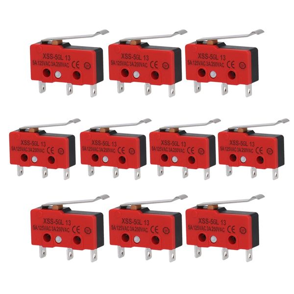 Baomain 10pcs R Type Lever Actuator Miniature Micro Switch XSS-5GL13 Black&Red
