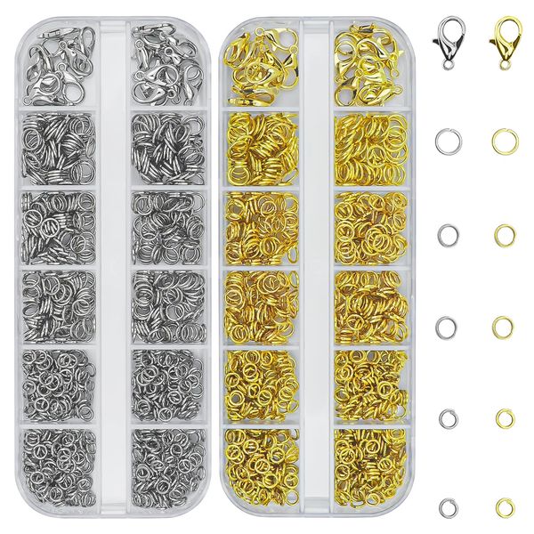 1720pcs Jump Rings for Jewelry Making Kit with Jump Rings and Lobster Clasps，Gold & Silver Open Jump Rings for Necklace and Jewelry Repair，Jewelry Findings Kit for Jewelry Making Supplies