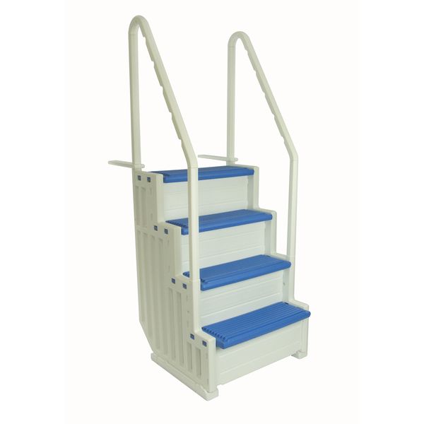 Confer Plastics Above Ground Swimming Pool Ladder | Heavy Duty | White Frame with Blue Steps | Deck Height Up to 60 Inches | Makes Getting in & Out of Pool A Lot Easier