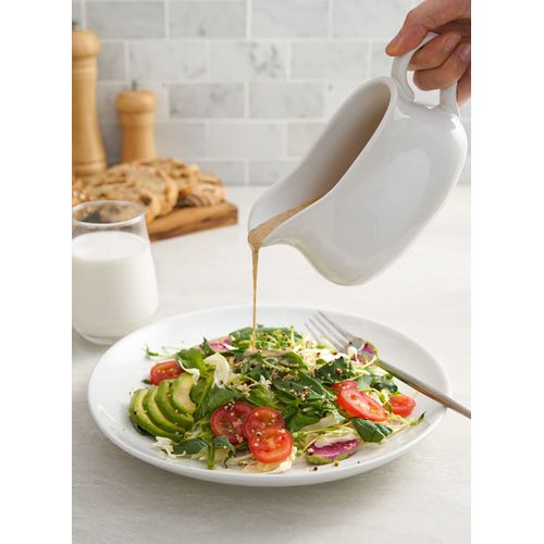 LE TAUCI 17oz Gravy Boat with Saucer Stand, Set of 1, Ceramic Sauce Boat with Tray for Salad Dressings, Creamer, Broth, Black Pepper, WHITE