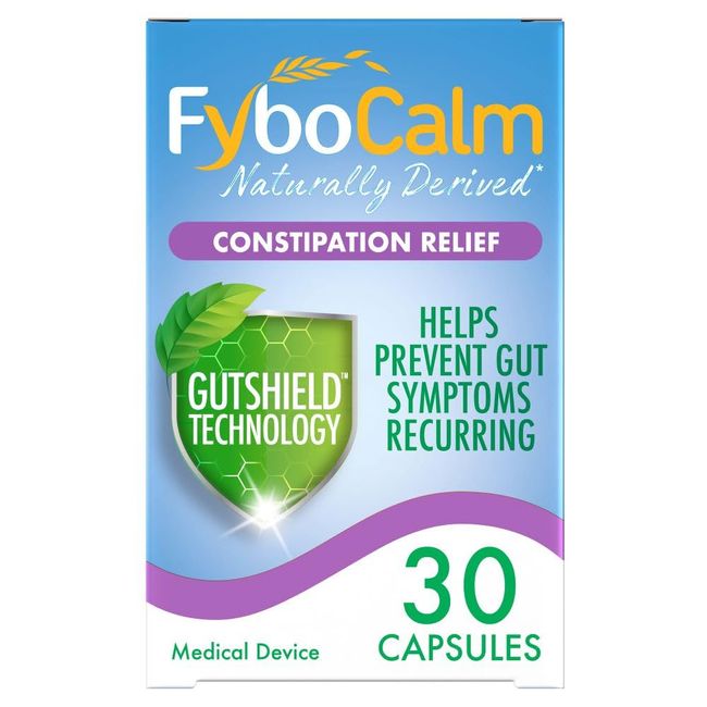 Fybogel FyboCalm Constipation Relief, 30 Capsules, Long Lasting Relief for Recurrent Constipation due to IBS, Gluten Free, Lactose Free, Relieve and Prevent Gut Symptoms Recurring