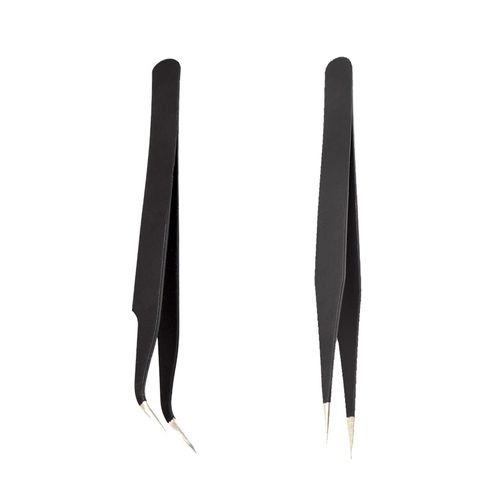 2 Pack Stainless Steel Tweezers Straight Curved Pointed Eyelash Extension Nail Sticker Rhinestone Eyelash Picker Acrylic Gel Nails DIY Art