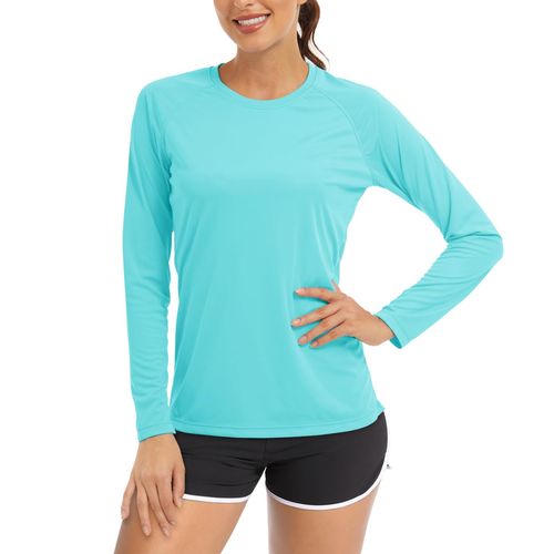 TACVASEN Women's Rash Guard UV Protection Shirt Swimming Shirt Long Sleeve T-Shirt Sun Protection UPF 50+ Sports Shirt, Sea blue