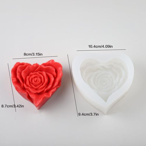 3D Rose Heart Silicone Mold,Love Heart Silicone Candle Molds,Reusable for DIY Handmade Soap,Candle,Resin,Home Decoration,Valentine's Gifts,Wedding Size L