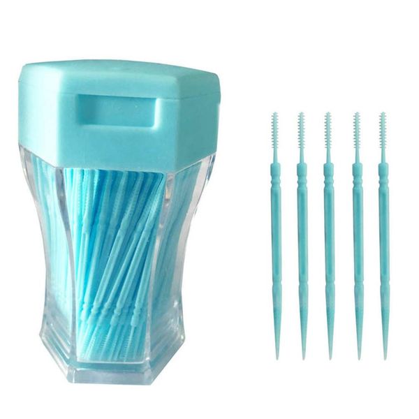 200pcs Double-Head Toothpicks Soft Plastic Oral Care Interdental Floss Cleaners Floss Picks,Braces flossers,Floss for Braces,Floss Sticks for Adults(Sky-Blue)