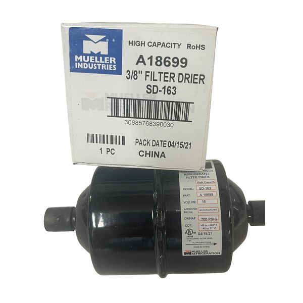 New Mueller Refrigeration Drymaster 3/8 Liquid Line Filter Drier  A18699, SD-163