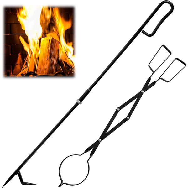 36inch Fireplace Fire Pit Stick and 25inch Tongs Heavy Duty Tool Set