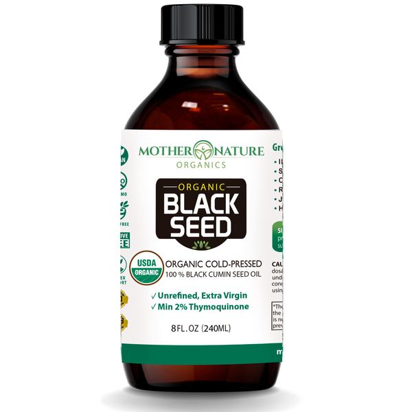 USDA Organic Black Seed Oil (8oz) - Premium Cold-Pressed, Non-GMO, Unrefined, Vegan Nigella Sativa Oil. Potent for Digestive Health, Immune Support, Brain Function, and Joint Mobility.