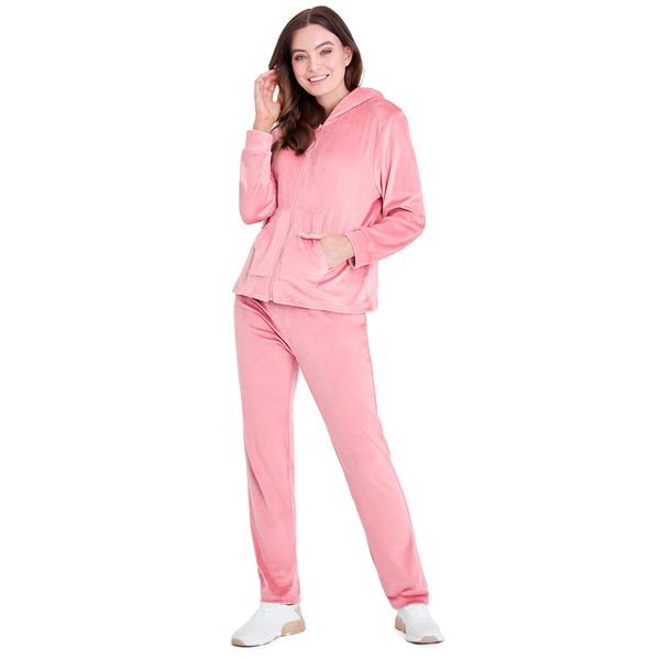 CityComfort Trainingsanzug Damen, Velour Jogginganzug Damen Set mit Hoodie und Jogginghose - Loungewear Set für Damen (Rosa, XL)