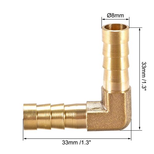 uxcell Barb Brass Hose Fitting 8mm 90 Degree Elbow Pipe Connector Coupler Tube Adapter 2pcs