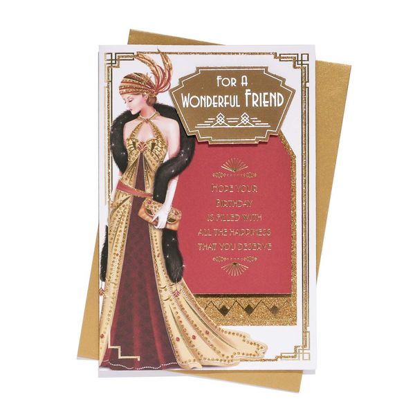 Art Deco Lady - Friend - Glittered Birthday Card