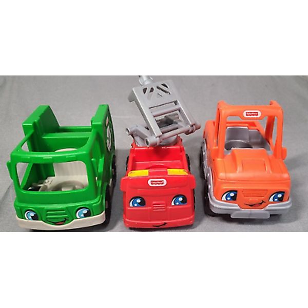 fisher price little people   cars lot of 3  garbage, fire, pickup trucks