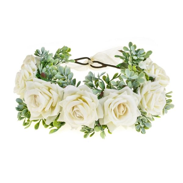 Vividsun Women Flower Crown Floral Headpiece Festival Wedding Hair Wreath Floral Crown (White)