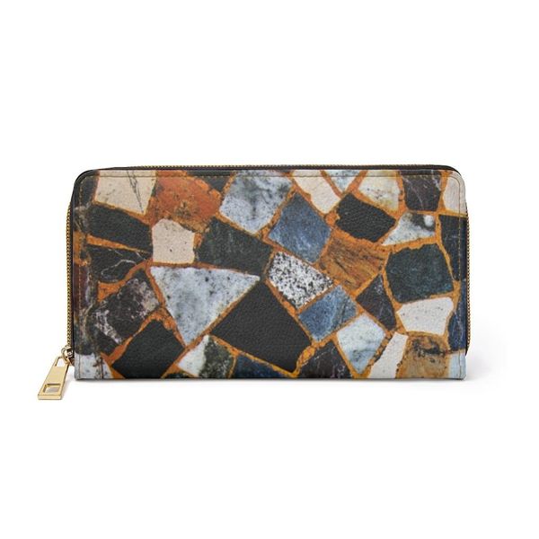 Womens Wallet, Zip Purse, Multicolor Geometric Stone - One size