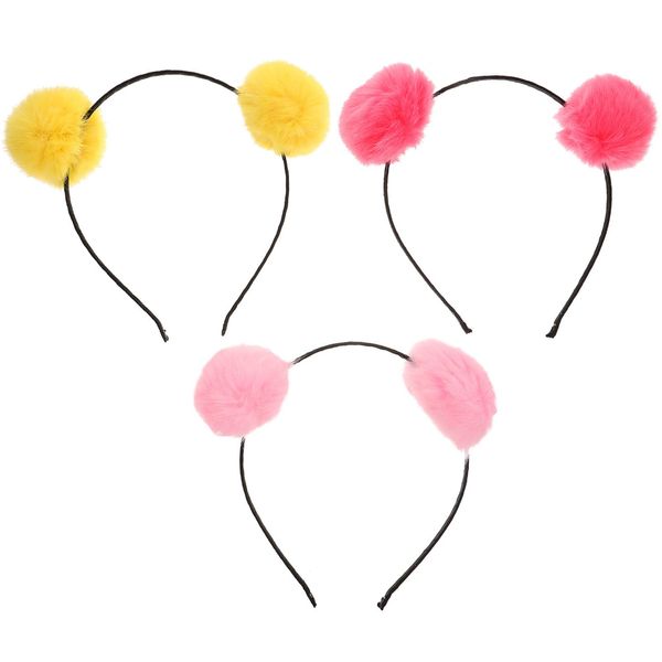 Uonlytech 3pcs Pom Pom Ball Cat Ear Headband Fluffy Pom Ball Headband Pom Pom Headband for Girls Women