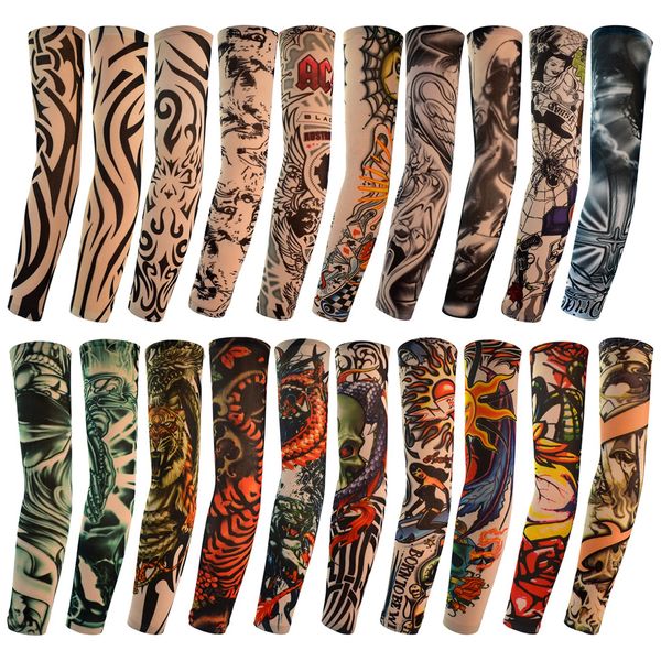 HOVEOX 20pcs Temporary Tattoo Arm Sleeves Arts Fake Slip on Arm Sunscreen Sleeves Body Art Stockings Protector -Designs Tribal, Tiger, Dragon, Skull, and Etc Unisex Stretchable Cosplay Accessories