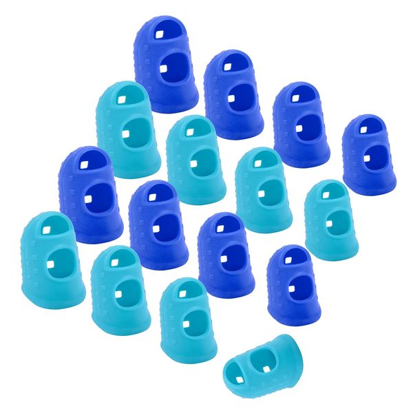 Wisdompro 16 Pcs Finger Tips, 4 Sizes Silicone Finger Thimbles, Fingertip Grips, Finger Protector Pads Cover for Money Counting, Paper Sorting, Sewing, knitting, Guitar Playing - Blue, Aqua