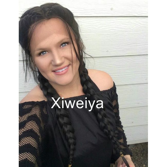 xiweiya Black Double Braids Synthetic Braided Lace Front Wig with Baby Hair Wig Heat Resistant Fiber Middle Part ponytail synthetic lace front wigs