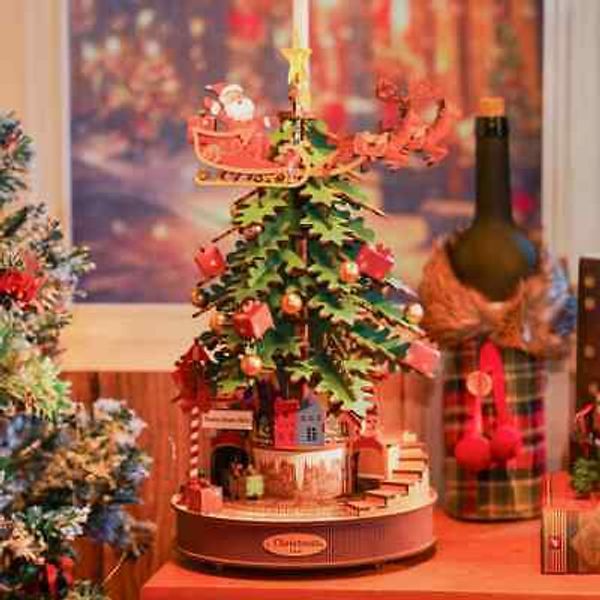 Rolife Wooden 3D Puzzle Christmas Tree Building Block Kit DIY Music Box Kid Gift