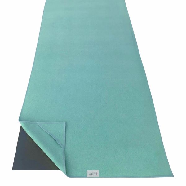NORCIA Yoga Towel, Non Slip Hot Yoga Mat Towel with Corner Pockets, 100% Microfiber, Mat-Sized 24" x 72", Sweat Absorbent, Perfect for Hot Yoga, Bikram, Pilates and Yoga Mats (Aqua Blue)