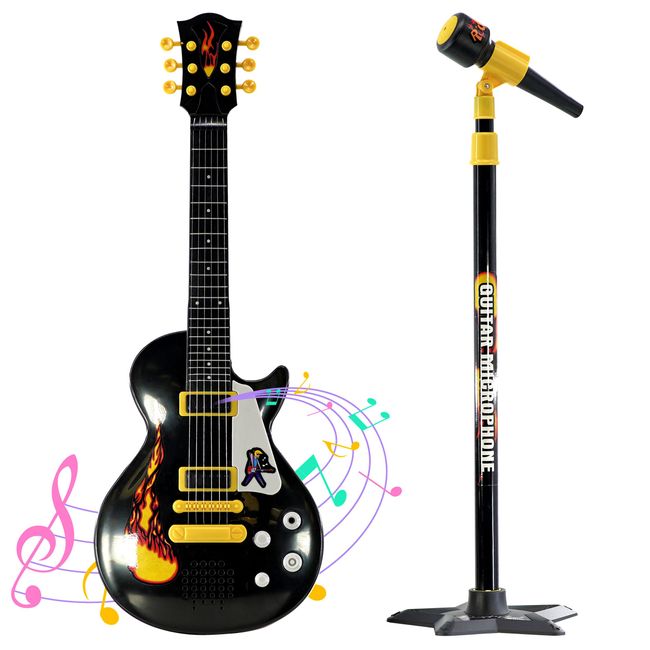 22" Kids Electric 6 String Rock Star Guitar & Extendable Microphone Musical Toy